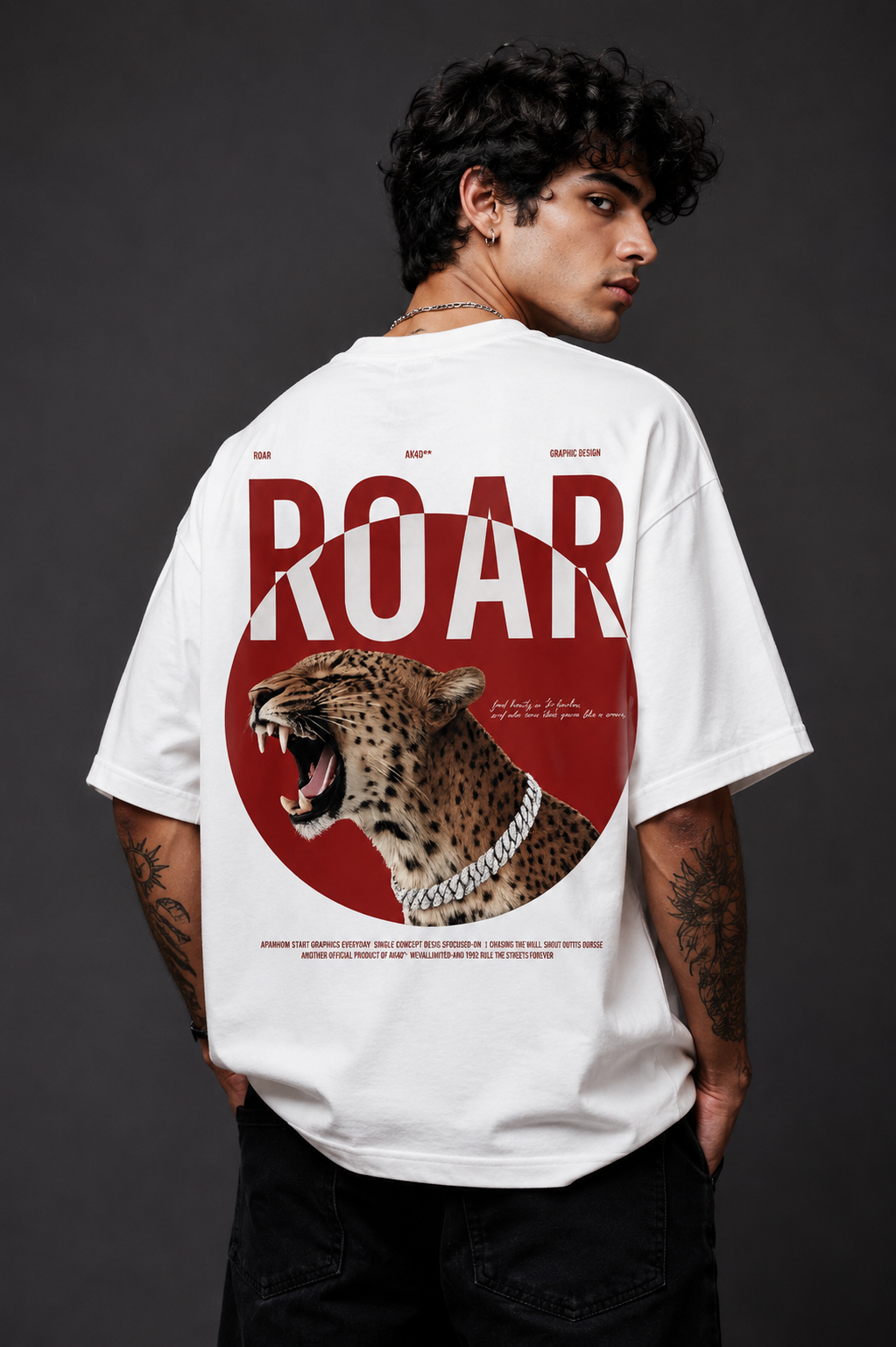 Men Oversized Leopard Graphic Printed T-Shirt | Premium Streetwear Back Print | 220 GSM Cotton
