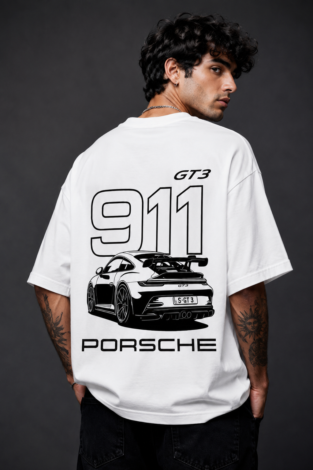 Men Oversized Premium Graphic Printed T-Shirt | Sports Car Inspired Back Print | 220 GSM Cotton