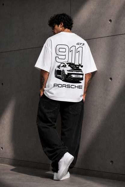 Men Oversized Premium Graphic Printed T-Shirt | Sports Car Inspired Back Print | 220 GSM Cotton